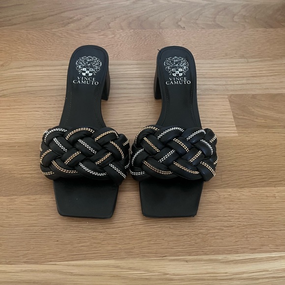 Vince Camuto Metallic Braided and beaded sandal with slight heel - Picture 2 of 5